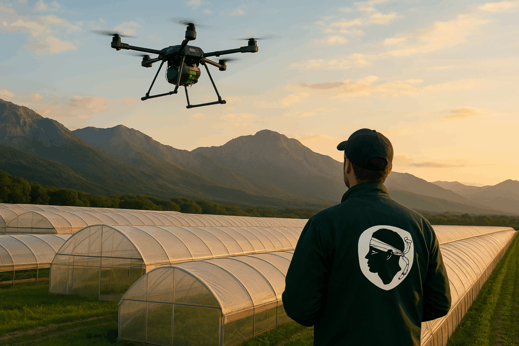 drone agricole survolant des serres - drone agri corse 